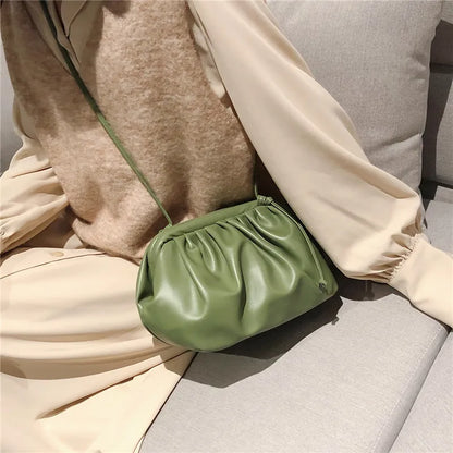 eybag Simple Women Cloud Messenger Bag Ladies Green Pleated PU Leather Dumpling Crossbody Bag Female Evening Party Clutches And Purse