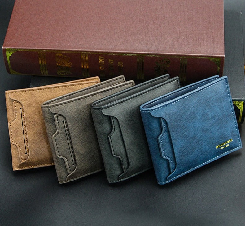 eybag Classic Men's Wallets Vintage Genuine PU Leather Wallet RFID Anti Theft Short Fold Business Card Holder Purse Wallet Man