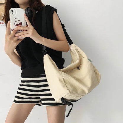 eybag Canvas Women Shoulder Bag Large Capacity Ladies Shopping Bags Casual Crossbody Bags Solid Color Student Messenger Bag