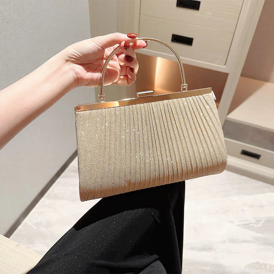 eybag Fashion Women Evening Bag Elegant Glitter Pleated Ladies Clutch Party Wedding Shoulder Crossbody Bags Banquet Handbag