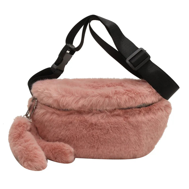 eybag Winter Plush Chest Bags for Women Fluffy Faux Fur Bag Warm Soft Crossbody Bag Female Purses and Handbags Fashion Shoulder Bags