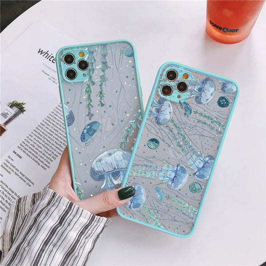 eybag Cute Cartoon Jellyfishes Phone Case for iPhone 7 8 Plus SE2 X XR XS MAX 12 13 mini 14 11 15 Pro Max Matte Shockproof back Cover