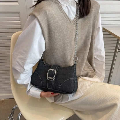 eybag Vintage Denim Women's Shoulder Bag Fashion Ladies Crossbody Bag Chain Small Armpit Bag Handbags Simple Female Underarm Bag Purse