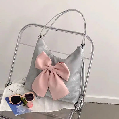 eybag Pink Bow Womens Shoulder Bag Korean Style Fashion Large Capacity Sweet Backpack Cute Exquisite Elegant New Female Tote Bag