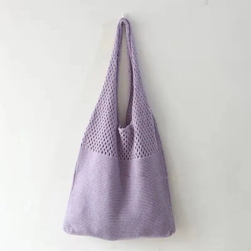 eybag Korean Ins Knitting Bag Fashion Retro Shoulder Bag Large Capacity Handbag Solid Color Casual Tote Bag Women's Backpack