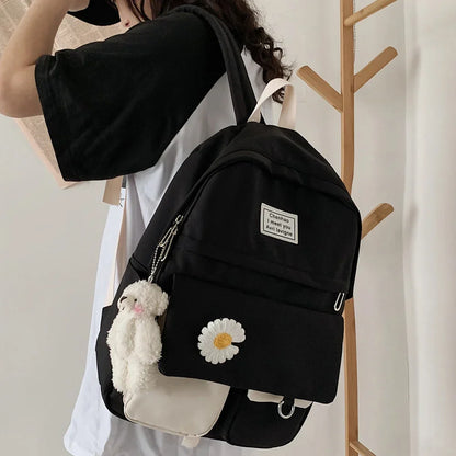 eybag Casual Student Schoolbag Cute Flower Nylon Soft Patchwork Bookbag for Teenagers Kawaii Backpack Female Fashion Trendy Bag