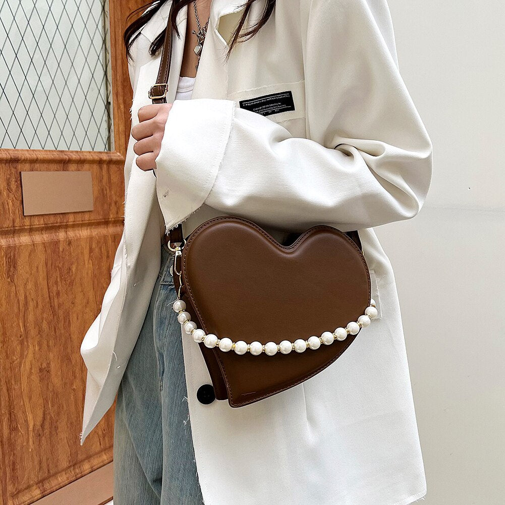 eybag Fashion Girly Design Love Shoulder Bag PU Leather Women's Clutch Purse Handbags Vintage Pearl Female Heart Tote Crossbody Bags