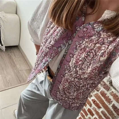 eybag Women Fashion Printed Quilted Vest Sleeveless O Neck Cardigan Waistcoat 2024 New Autumn Winter Clothes Casual Basic Lady Jacket