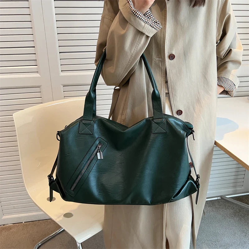 Lkblock Casual Shoulder Bags For Women Soft Leather Totes Handbags Solid Crossbody Bags Big Women Bag Large Capacity Female Purses