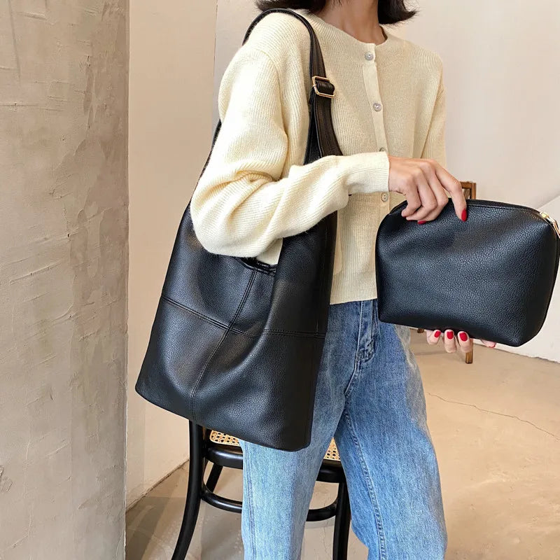 Lkblock Large-Capacity Women's Bag Fashion Simple Composite Bags New Underarm Bags Winter Korean Shoulder Bags