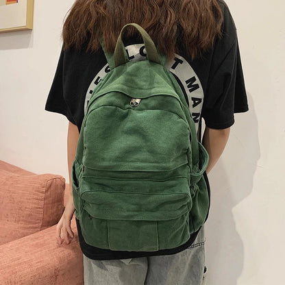 eybag Vintage Casual Backpack Women Travel Bag Fashion Canvas High Capacity Solid Women's Backpack Student Zipper School Bag Unisex