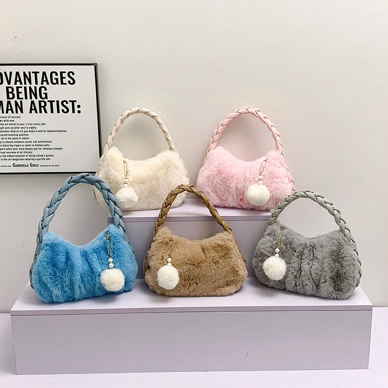 eybag Winter Plush Women's Bag Cute Soft Faux Fur Small Tote Fashion Trend Handbags Shoulder Crossbody Bags Purse