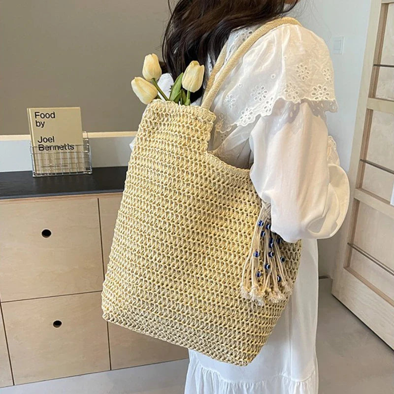 eybag New High Capacity Tassel Knitting Versatile Shoulder Bags Zipper Solid Casual Tote 2024 Hot Sale Bags for Women Bolsas