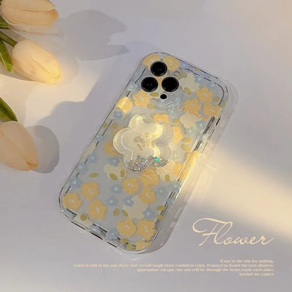 eybag Flower Floral Transparent Phone Case for IPhone 15 14 13 12 11 Pro Max Plus Fashion Cute Shockproof Soft Cover Funda with Holder