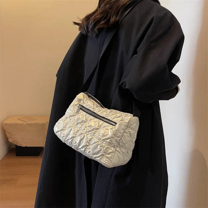 eybag Elegant Folded Quilted Cotton Shoulder Bag For Women New 2024 Luxury Bag Bright Surface Silver Crossbody Bags Bucket Bag Handbag