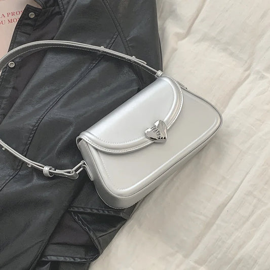 eybag Y2K Silver Shouder  Bags for Women Fashion Luxury Brand Designer Handbags Love Buckle The Tote Small Purse Underarm Bag