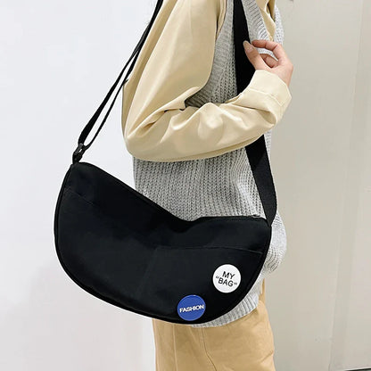 eybag Solid Color Canvas Shoulder Bag For Women College Student Crossbody Schoolbags Simple Cool Large Capacity Travel Messenger Bag