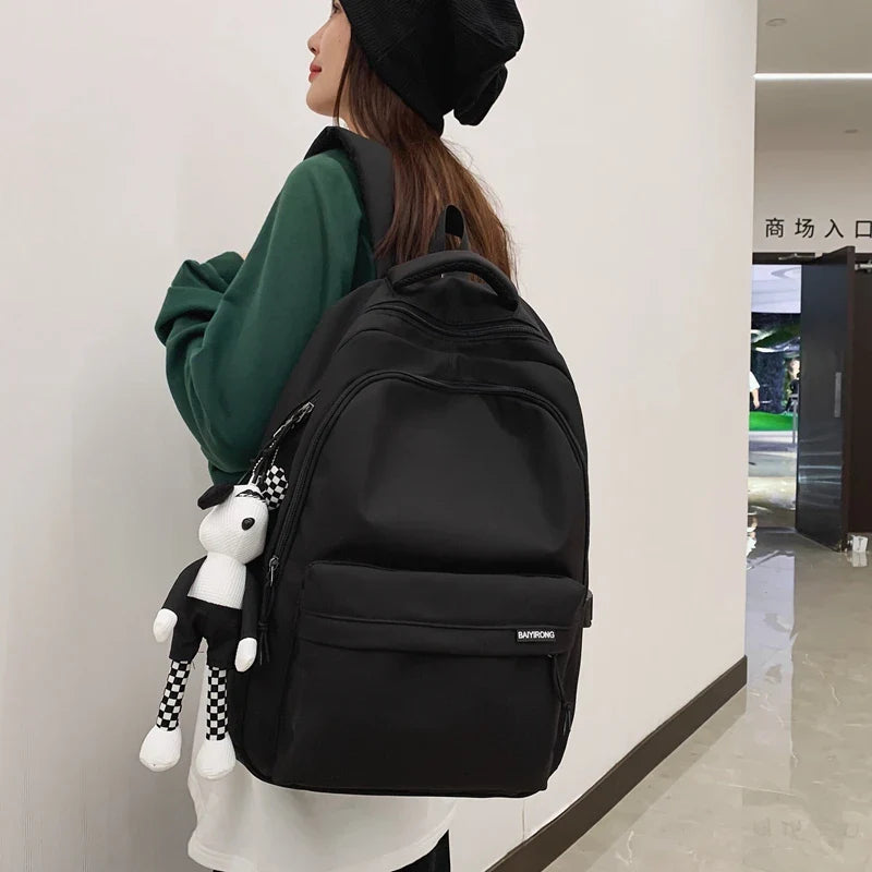 eybag New Solid Color Waterproof Nylon Women Backpack White Cute Students Bag Black Boy's School Bag For Teenage Girls Travel Knapsack