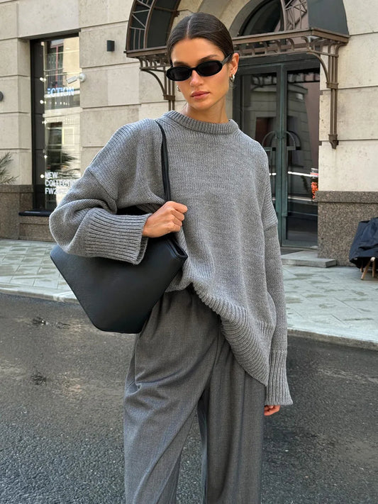 eybag Women's Oversize Sweater Winter Vintage Knitted Gray Sweater Pullover Women Soft Warm Jumpers for Women Fashion Knitwear 2024