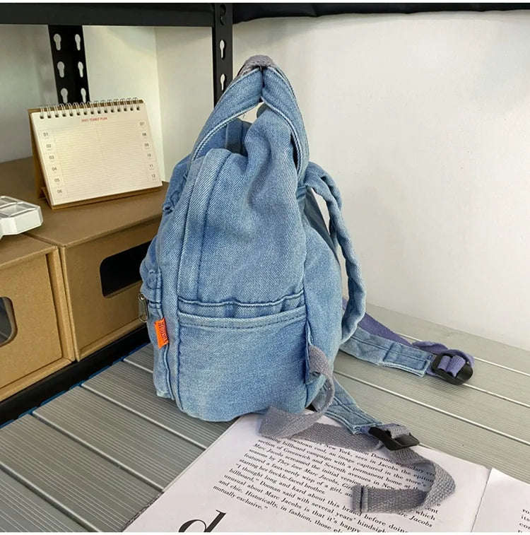 eybag Denim Women Backpack Small Casual School Bag for Teenage Girls Female Shoulder Bag Designer Backpack Cowboy tote blue mochila