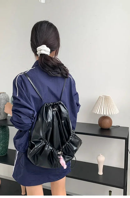 eybag Silver Big Travel Drawstring Back Pack Leather Korean Fashion Women Backpacks for Women School Bags for Teenagers Girls Backpack