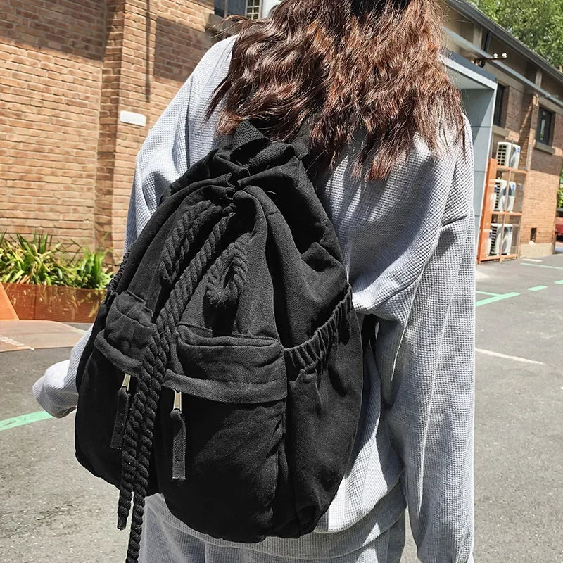 eybag Canvas Vintage Girl Leisure Drawstring Book Bag Female Brown Laptop College Backpack Women Travel School Bag Fashion Cool