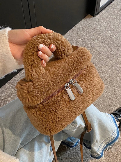 eybag Plush Handbags for Women Autumn Winter New Large Capacity Crossbody Bag Casual Simple Square Mobile Phone Bag