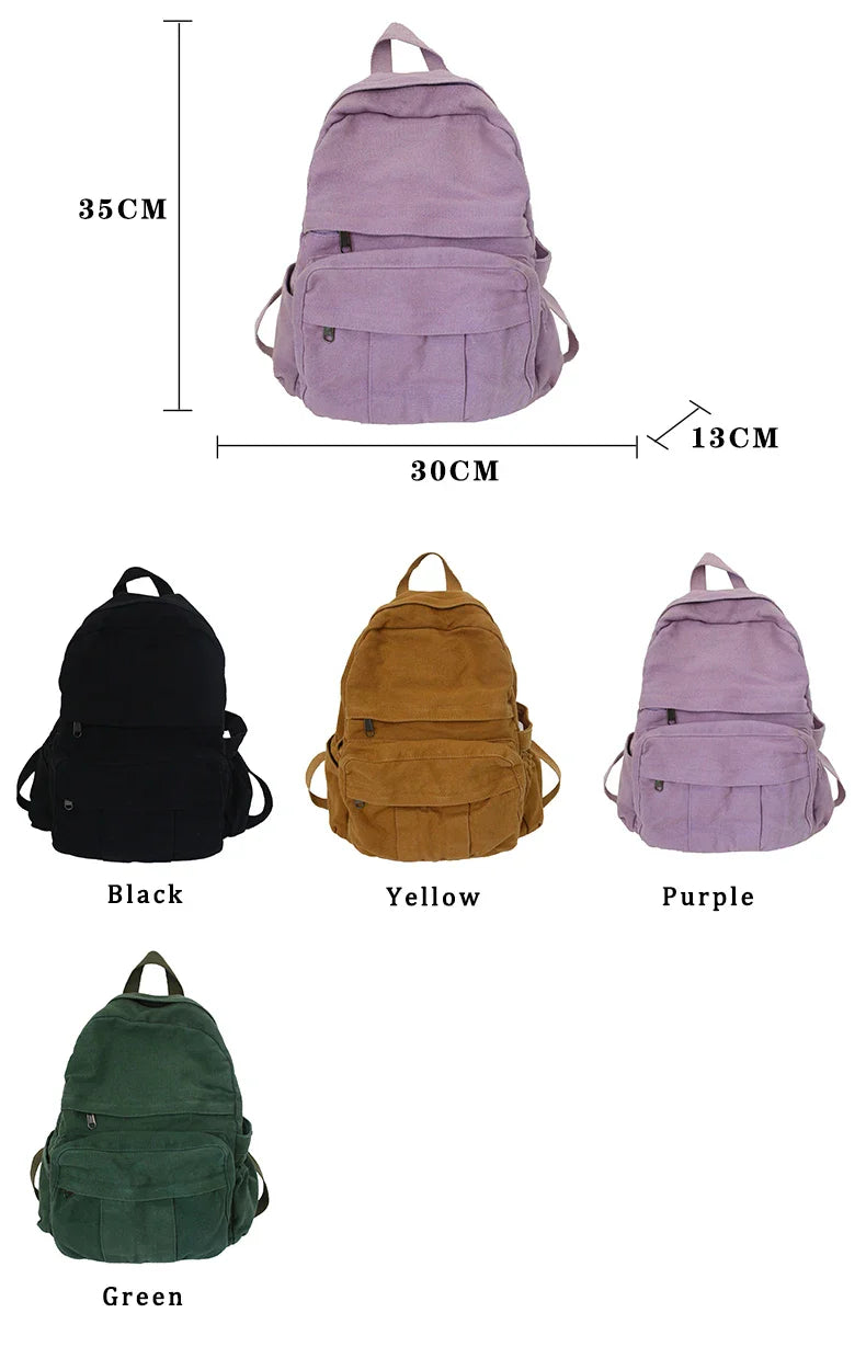 eybag Vintage Casual Backpack Women Travel Bag Fashion Canvas High Capacity Solid Women's Backpack Student Zipper School Bag Unisex