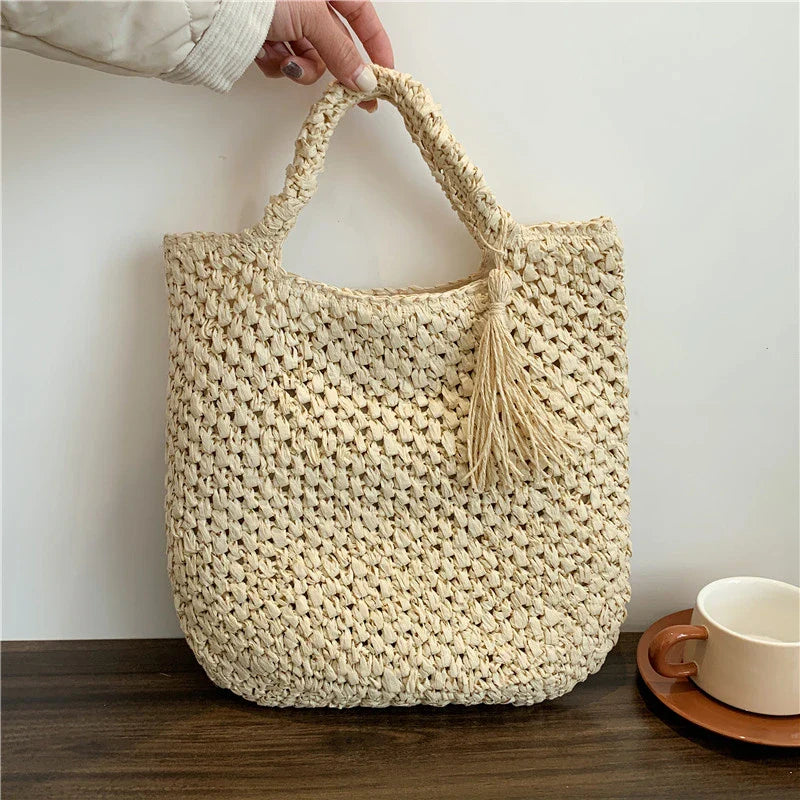 eybag Casual Handmade Woven Straw Bag Bucket Totes Handbags Travel Summer Bags Large Capacity Purses For Women Summer Straw Bag