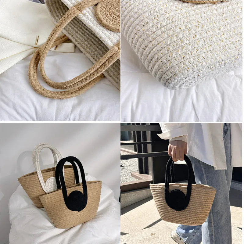 eybag New Large Capacity Girls Straw Braided Handbag Women's Out Commuter Tote Bag Female Simplicity Casual Summer Beach  Shoulder Bag