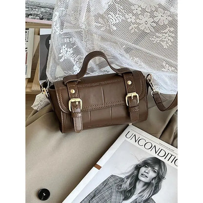 eybag Vintage Brown Messenger Bag Women Autumn Retro Leather Chic Handle Mini Bag Female Elegance Casual Crossbody Bags Purse