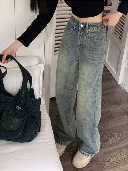 eybag Y2k Wide Leg Women Pants Vintage Blue Jeans Casual 2024 New Washed Pant Streetwear Denim Trousers Femme Baggy Clothes Chic Basic