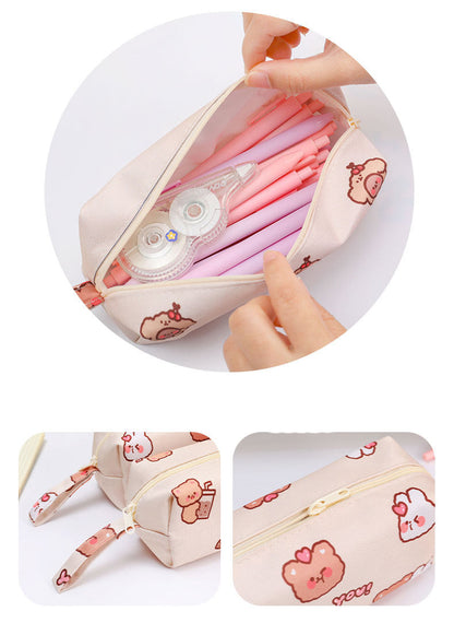 eybag Cartoon Little Bear Canvas Pencil Case Large Capacity Pencil Case Desktop Stationery Organizing Storage Bag