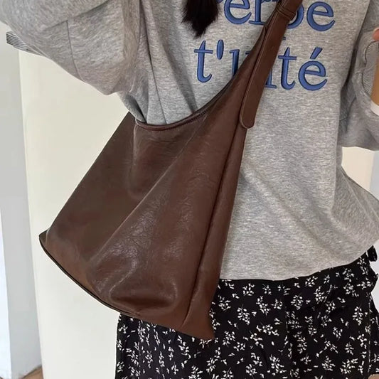 eybag Vintage Brown Shoulder Bag for Women Elegant Pu Leather Casual Large Capacity Tote Bag Aesthetic Commuter Female Handbag