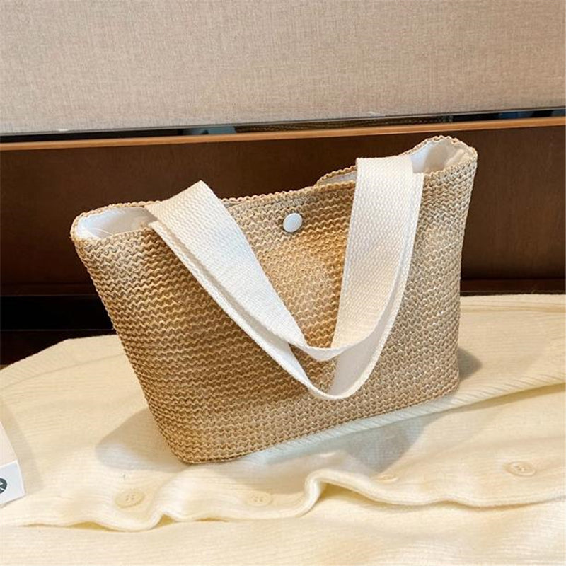 Lkblock Elegant Ladies Straw Woven Handbag Women Holiday Beach Casual Tote Top-Handle Bags Fashion Retro Shoulder Bags 2022