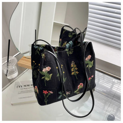 Lkblock National Retro Flowers Tote Bag Bags For Women Trend 2024 Embroideried FloralWomen's Designer Handbag Bucket Shoulder Cross Bags