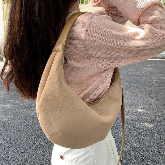 eybag Half Moon Women Shoulder Bag Faux Suede Purses and Handbags Winter Light Cloud Tote Bags for Women New Dumpling Bag Clutch Lady