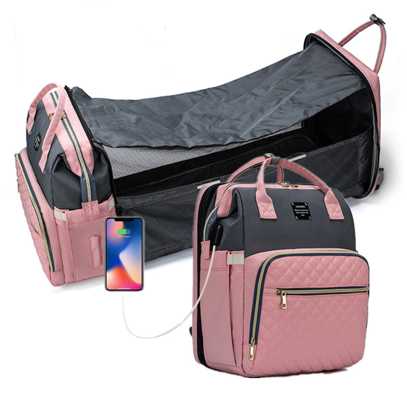 eybag USB Folding Crib Baby Travel Bed Diaper Bag Multi-Function Large Capacity Baby Backpack Diaper Bag Baby Stroller Organizer Bag