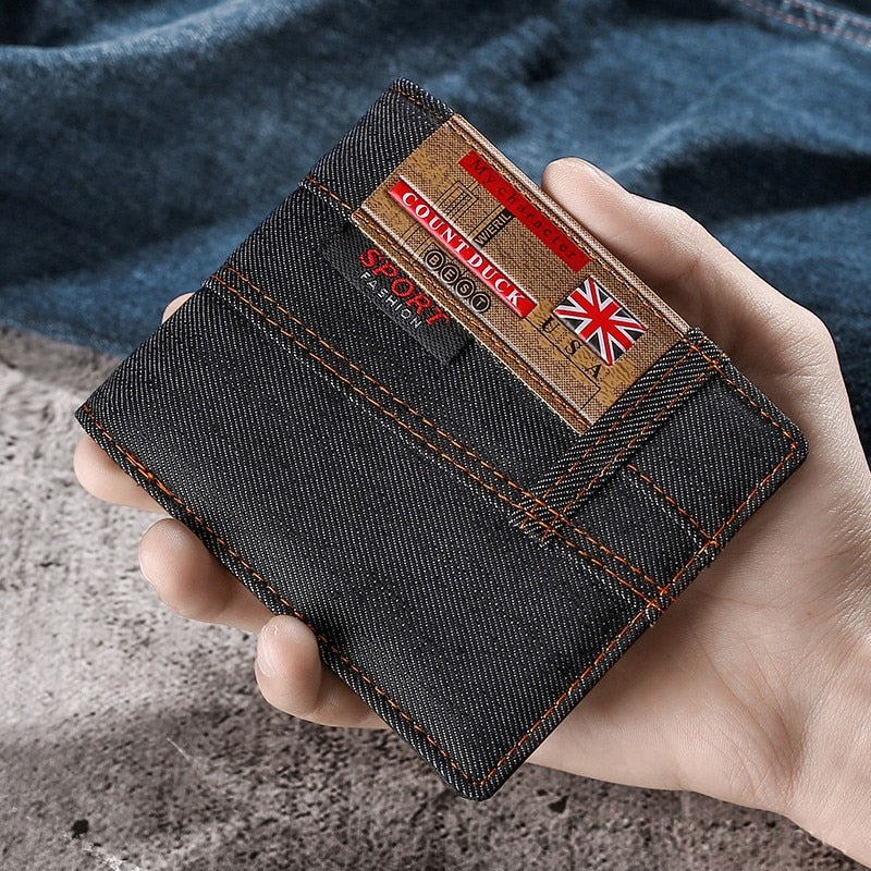 eybag New Men's Wallet Quality Short Purses Denim cloth Men Business Wallet Card Holder Man Zipper Purse Coin Bag Portefeuille Homme