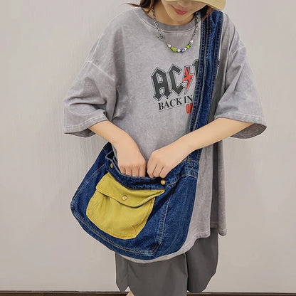 eybag Women Shoulder Bag Washed Denim Crossbody Bag For Women Large Capacity Casual Messenger Bag Student Travel Schoolbag