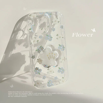 eybag Ins Artistic Flower With Holder Phone Case For iPhone 15 14 13 12 11 Pro Max Plus Soft Shockproof Bumper Clear Protective Cover