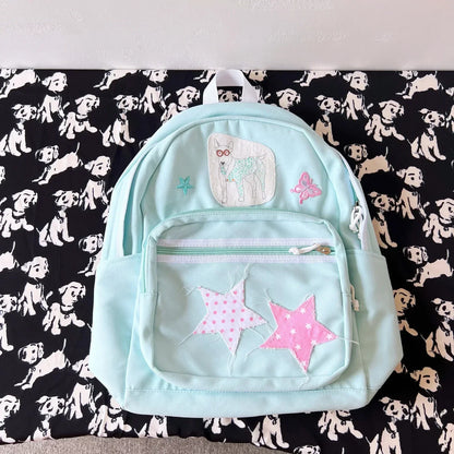 eybag Mint Green Fresh Star Butterfly Dog Backpack for Girls Y2k Nylon Lightweight Student Backpacks Leisure Large Capacity Travel Bag