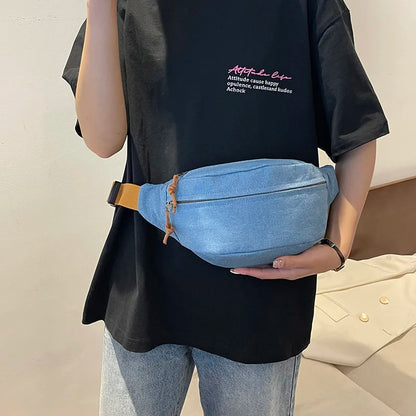 eybag Chest Bag For Women Solid Color Waist Bags High Quality Women Shoulder Bag Denim Fabric Fanny Pack Crossbody Small Bag