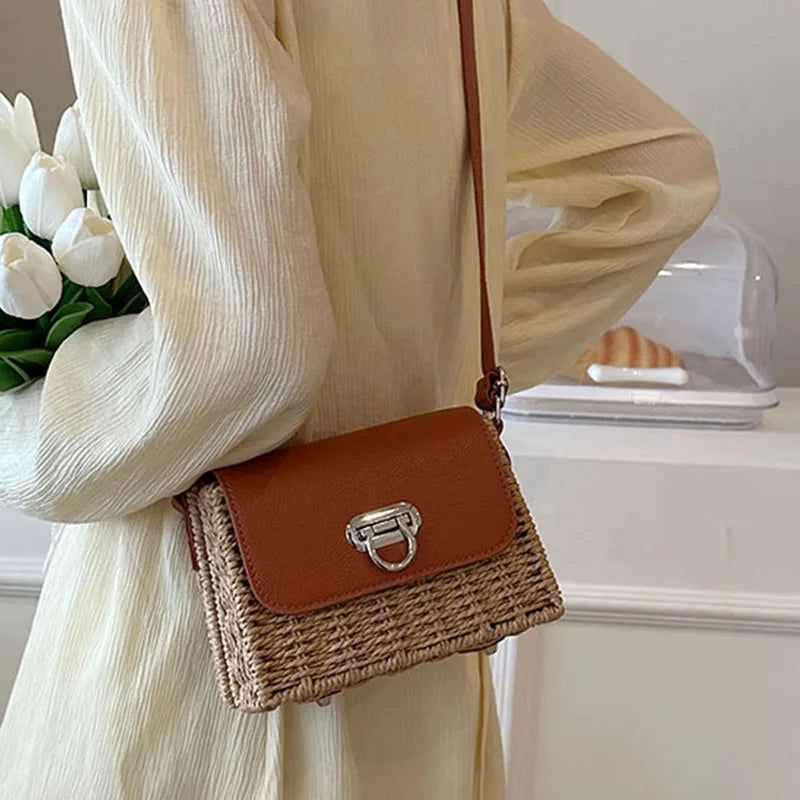 eybag Summer Straw Bag For Women Woven Handmade Handbag   pearl Lady Tote Small square bag Vacation Beach Bag shoulder crossbody bag