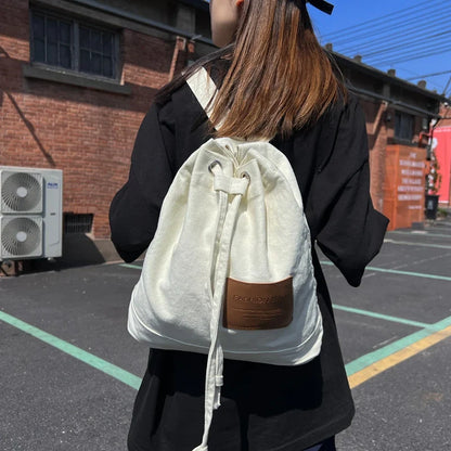 eybag New Drawstring Canvas Backpack For Women Leisure School Backpack Trendy Cool Female Schoolbag Boy Girl Kawaii Travel Student Bag