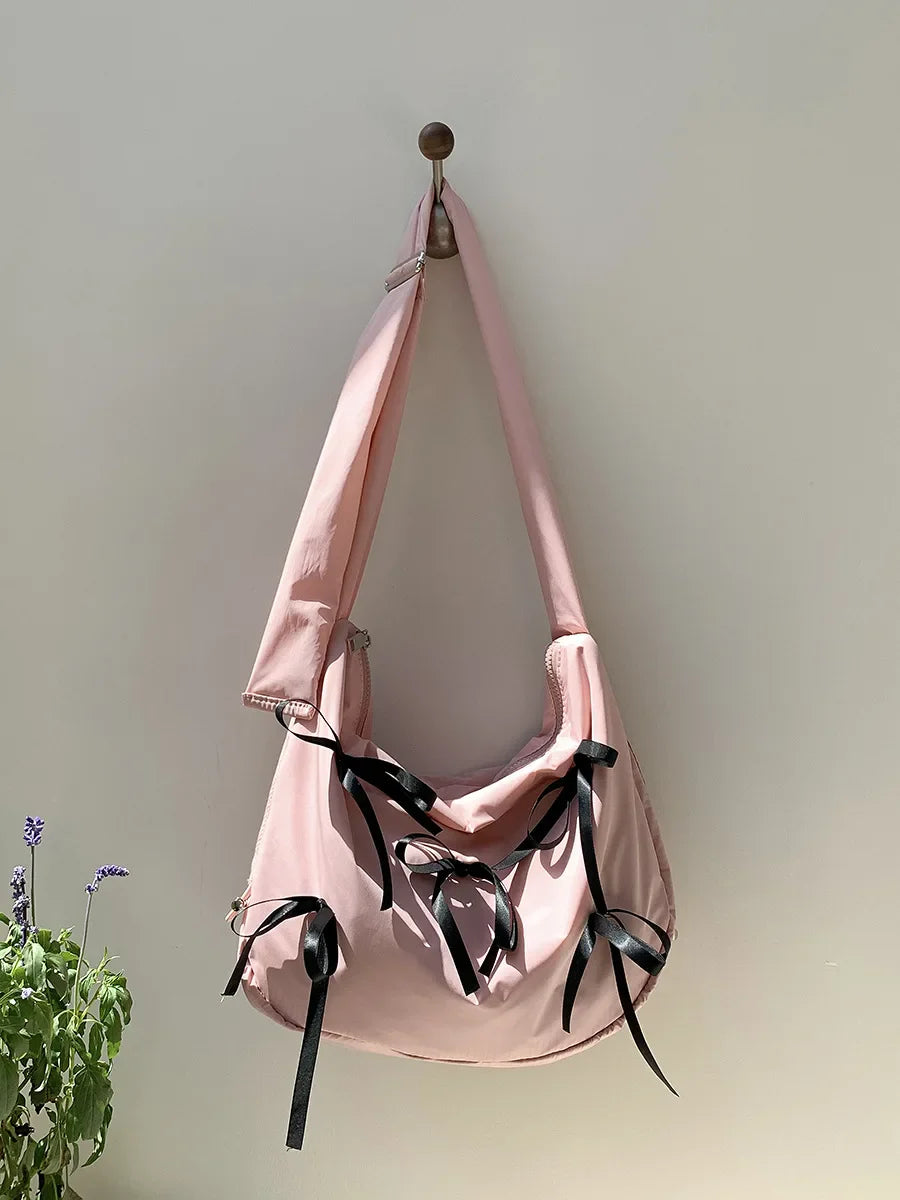 eybag 2024 Spring New Sweet Fresh Crossbody Bag Niche Cute Bow Girl Shoulder Bag Lightweight Large Capacity Soft Dumpling dumplings Bag