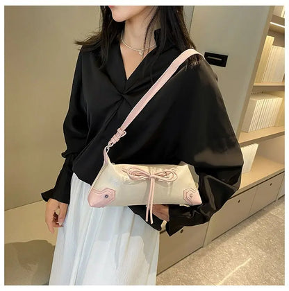 eybag Sweet Cool Bow Y2k Handbag Women Fairy Core Zipper Pu Leather Shoulder Bag Ladies Harajuku Silver Underarm Bags Purse