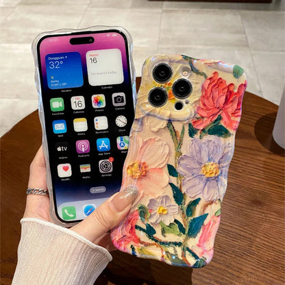 eybag Luxury Laser Pink Glitter 3D Painting Flowers Phone Case For Iphone 11 12 13 14 15 Pro MAX Shockproof Bumper TPU Soft Back Cover