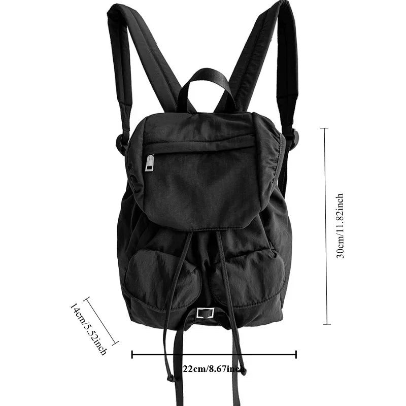 eybag Bright Color Vigorous Backpack Women Student Large Capacity Ruched Nylon School Bag Solid Color Easy Designed Flap String Bag