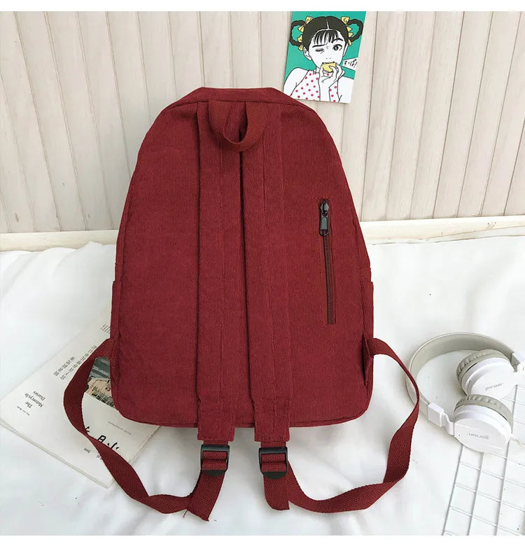 eybag Preppy Style Women Backpack Corduroy Design School Bags For Teenage Girls Travel Backpacks Female Shoulder Bags Daypack Black